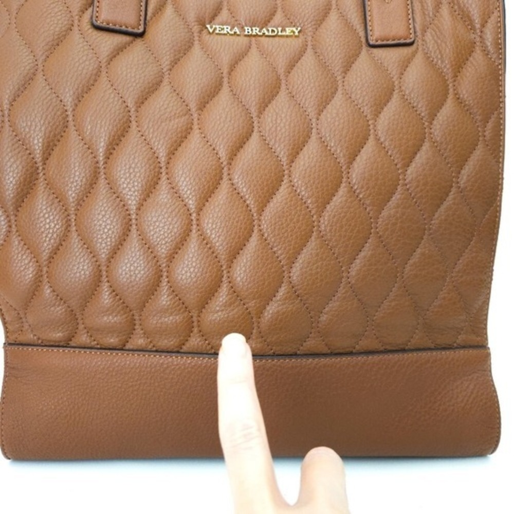 Vera Bradley Tan Brown Pebbled Leather Quilted Nora Tote Handbag - Picture 8 of 9